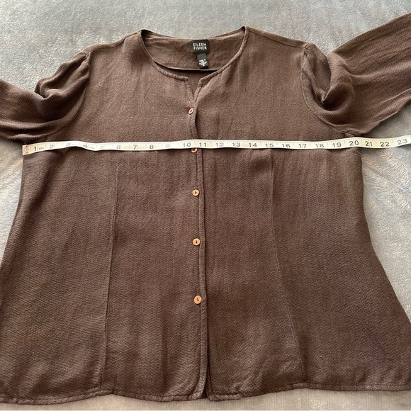 Eileen Fisher Chocolate Brown Linen Blend Button Up Lightweight Shirt Blazer - Picture 10 of 10